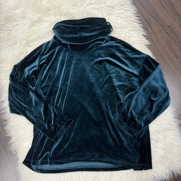 DKNY Teal Velvet Cowl Neck Sweater - Picture 2 of 6